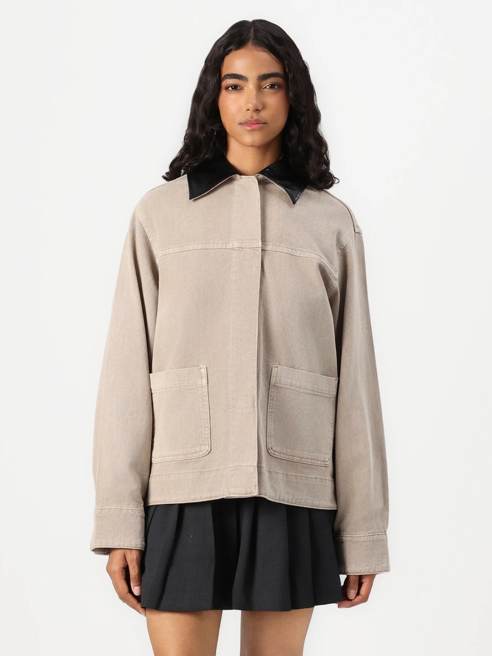 Gina Tricot Contrast Collar Denim Jacket - Size S